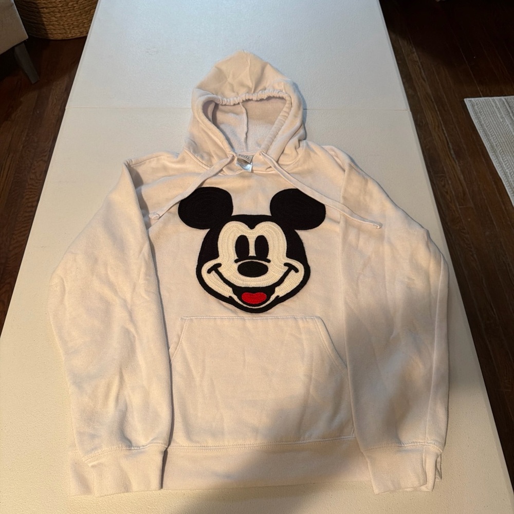 Disney Mickey Mouse White Large Hoodie Embroidered Crochet Face Excellent Cond.